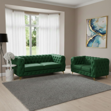 (Green, 3+2 Seater) Chesterfield Velvet Sofa 2 & 3 Seater Sofa Couches Chaise Monaco 5 Seater Corner Sofa