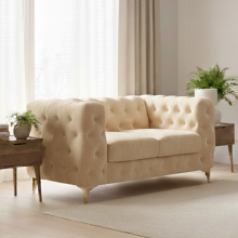 (Cream, 2 Seater) Chesterfield Velvet Sofa 2 & 3 Seater Sofa Couches Chaise Monaco 5 Seater Corner Sofa