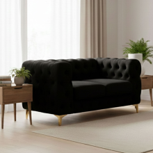 (Black, 2 Seater) Chesterfield Velvet Sofa 2 & 3 Seater Sofa Couches Chaise Monaco 5 Seater Corner Sofa