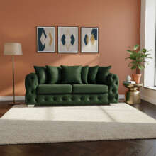 (Green, 2 Seater) Plush Velvet Sofa 2 Seater & 3 Seater Sofa Couches Ashton Scatter Back 5 Seater Corner