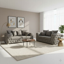 (Steel, 3+2 Seater) Plush Velvet Sofa 2 Seater & 3 Seater Sofa Couches Ashton Scatter Back 5 Seater Corner