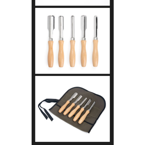(Beech handle chisel five-piece set) 5Pcs Beech Wood Handle Wood Chisel Set, Multi-purpose Carpenter Tools for Wood Carving and Grooving 2