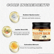 Beef Tallow Skin Care, Tallow and Honey Balm, Natural Grass Fed Beef Tallow & Raw Wild Honey Balm, Beef Tallow Moisturizer for Cracked, Dry Skin, Tall
