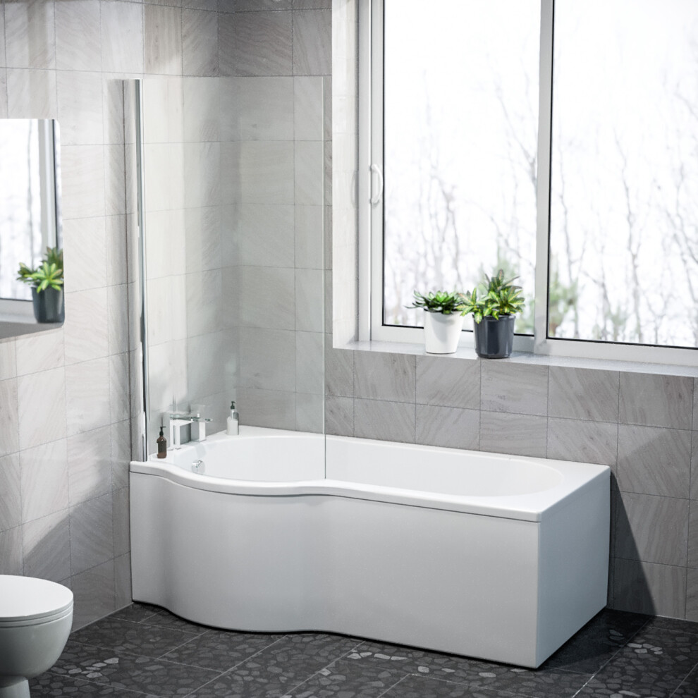 Nes Home P Shaped Lh 1600Mm Curved Shower Bath Acrylic Front Panel & Screen