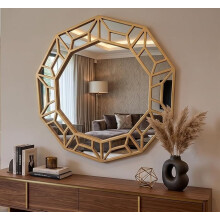 Decagonal Wall Mirror Gold Plastic Frame 61x57x2Cm