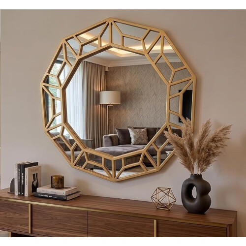 Decagonal Wall Mirror Gold Plastic Frame 61x57x2Cm