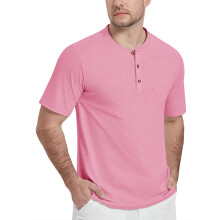 KEFITEVD Maglia Uomo Henley in Cotone Polo Senza Colletto Rosa S — t-shirt uomo, maglia con bottoni