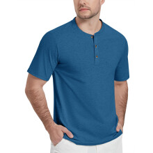 KEFITEVD Maglia Henley da Uomo in Cotone Polo Senza Colletto Blu S — t-shirt uomo, camicia bottoni