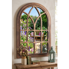 Arched Top Window Mirror Black Brush Gold 92x62Cm
