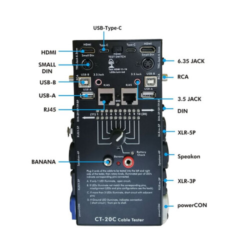 2X CT-20C Multi-Function Audio Cable Tester 16-in-1 Special Electronic Cable Tester -Compatible XLR Signal 2