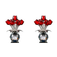 2X Bouquet de Roses Rouges avec Vase Rond, Figurines, Cadeaux pour Femmes, Bouquet en Verre, Ornement, Cadeaux Romantiques, Centre de Table