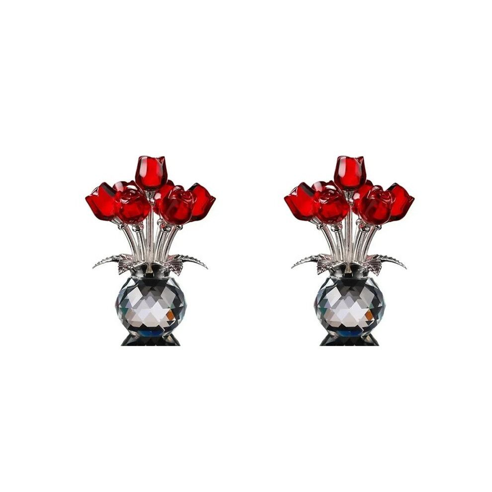 2X Red Rose Bouquet With Round Vase Figurines Gifts For Women Glass Bouquet Ornament Romantic Gifts Table Centerpiece 6032015653968