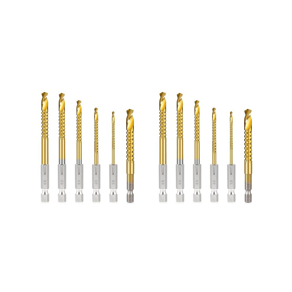 12Pcs Titanium Coated Hss Twist Drill Bits, 3-8Mm Hex Shank Serrated Cutting Drill Bit Spiral Saw Drill Bit 6032401328876