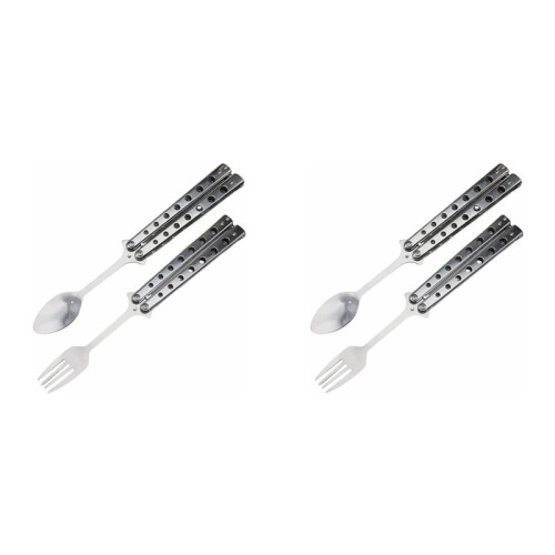 2X Spoon and Fork Set, Collapsible Stainless Steel Cutlery for Kitchen BBQ