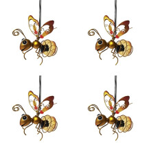 4X Solar Iron Insect Statue with LED Fairy Light Outdoor Hanging Tree Ornament for Fence Yard Courtyard Garden Decor A