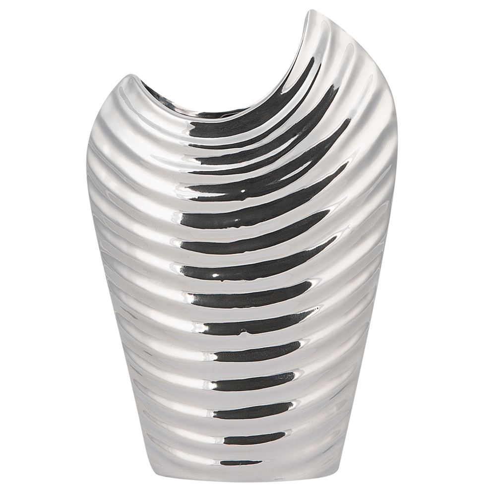 Beliani Decorative Vase Ecetra Stoneware 26 Cm Silver