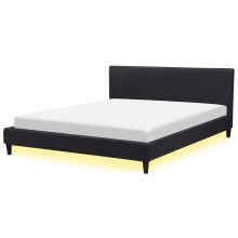 Bed with LED Fabric FITOU 180 x 200 cm (EU Super King) Black