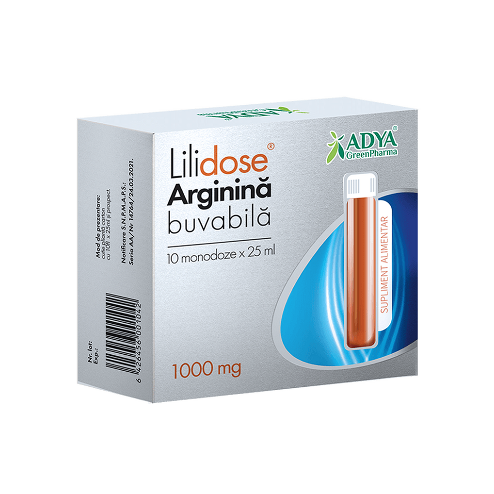 Adya Green Pharma Arginine Buvabila Lilidose, 1000 Mg, 10 Monodoses X 25 Ml,
