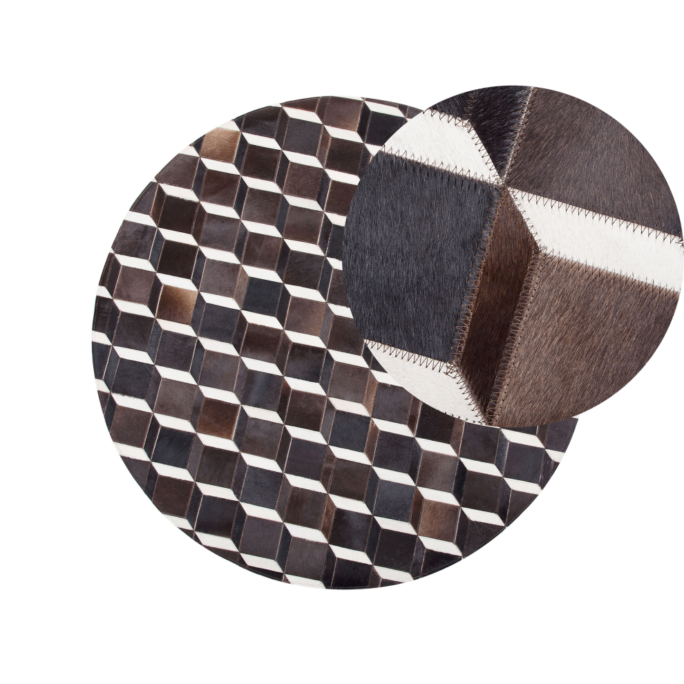 Beliani Rug Alpkoy Brown Ø 140 Cm Leather