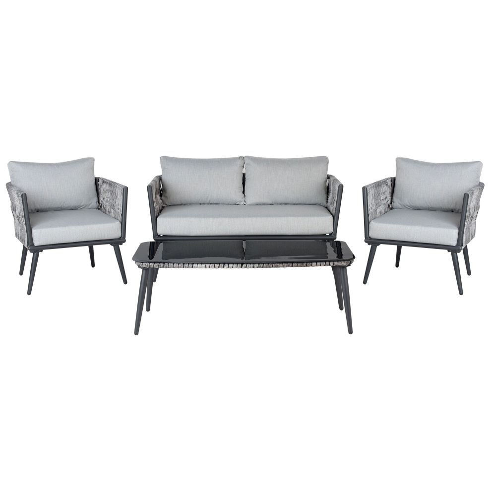 Beliani Garden Lounge Set With Table 4 Seater Preveza Grey Pe Rattan