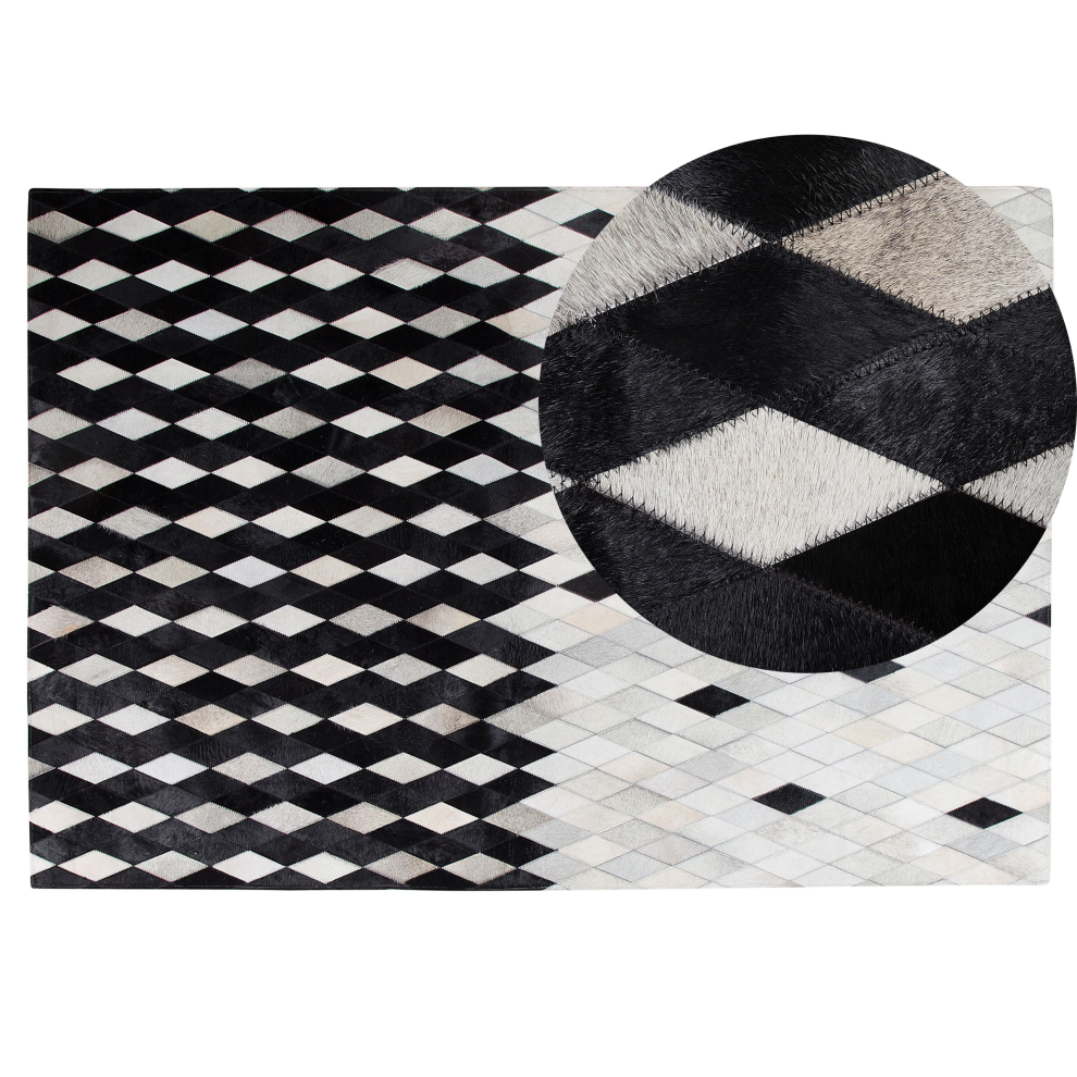Beliani Rug Maldan Black 140 X 200 Cm Leather