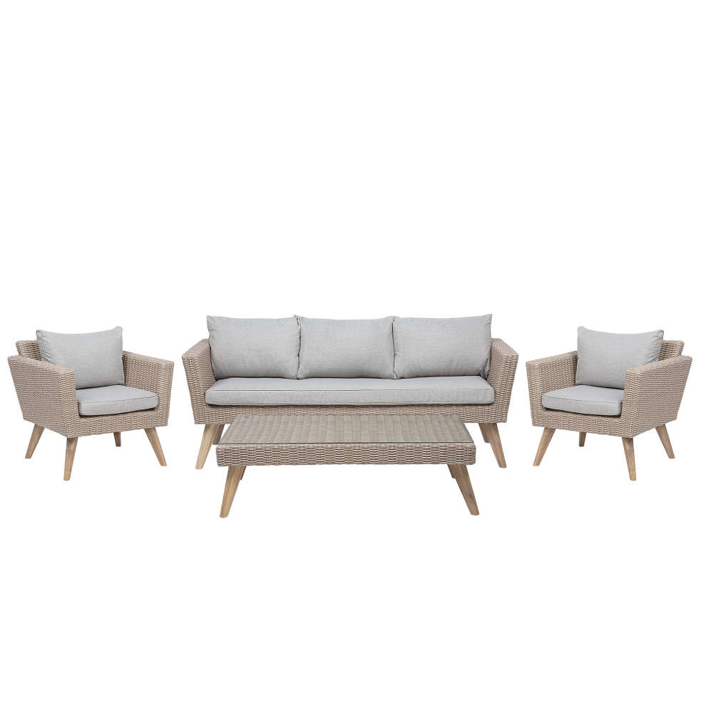 Beliani Garden Lounge Set With Table 5 Seater Vittoria Grey Pe Rattan