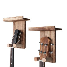 2pcs Guitar Wall Mount Hanger with Shelf & Pick Holder - Wood Wall Hook for Acoustic, Electric, Guitars, Ukulele