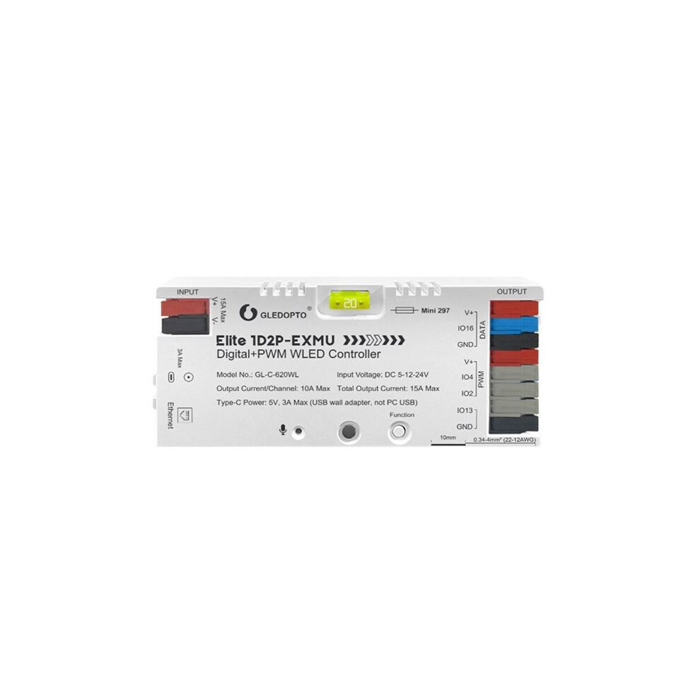 Photos - Card Reader / USB Hub GLEDOPTO WLED Controller Elite 1D2P-EXMU GL-C-620WL Built-in Relay Fuse Ethernet for Digital RGBIC PWM Single Color LED Stri