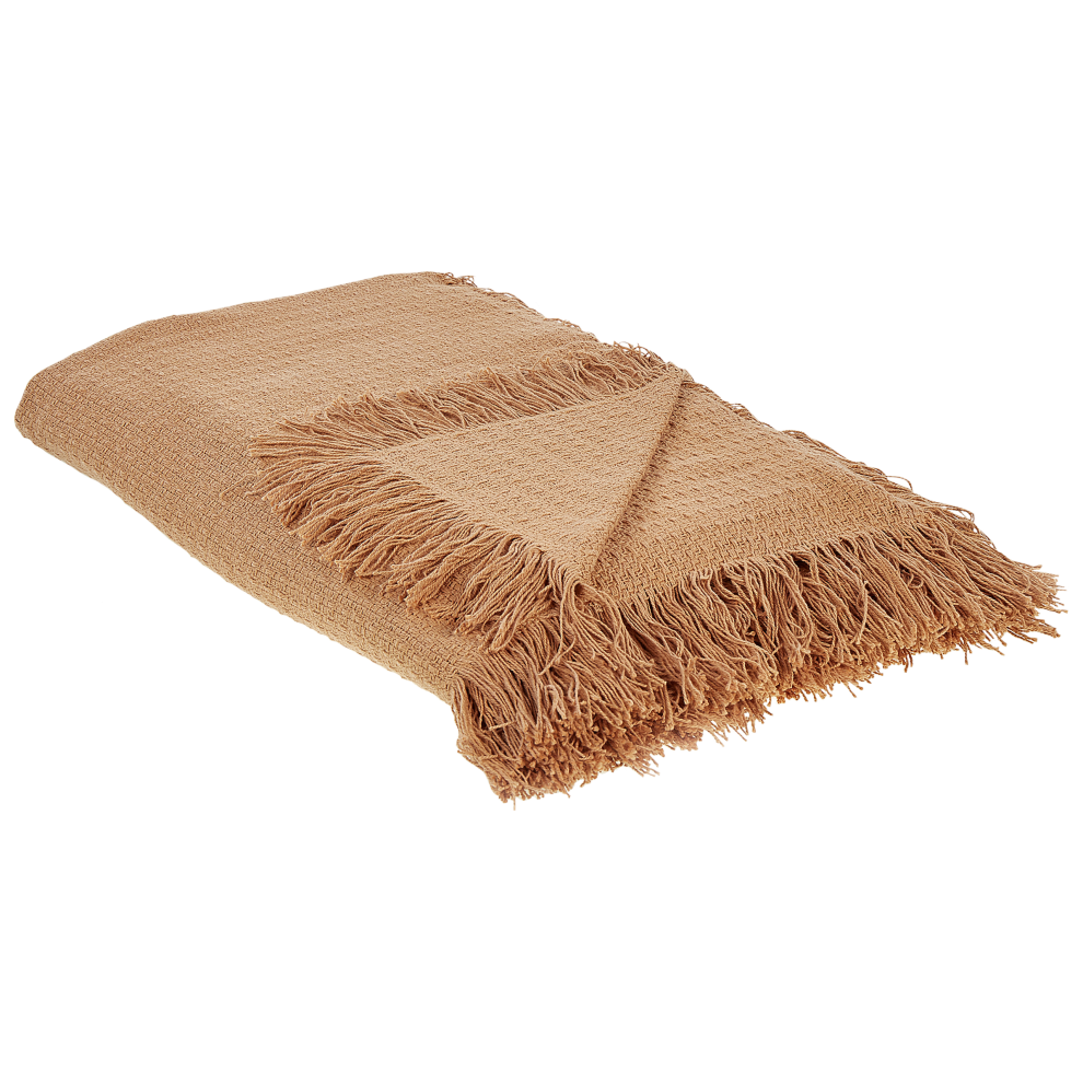 Beliani Bedspread Yerbent Cotton 220 X 240 Cm Golden Brown