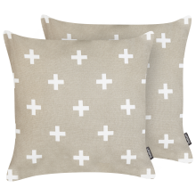 Set of 2 Decorative Cushions VELLEIA Cotton 45 x 45 cm Taupe Geometric Pattern