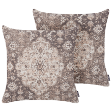 Set of 2 Decorative Cushions MIMISAL Cotton 45 x 45 cm Brown Oriental Pattern