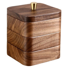 Caja de Madera de Tres Capas para Guardar Hilo Dental, Cuadrada, para Palillos de Dientes, para Casa o Restaurante, Marrón, 9,6 X 9,6 X 12 cm.