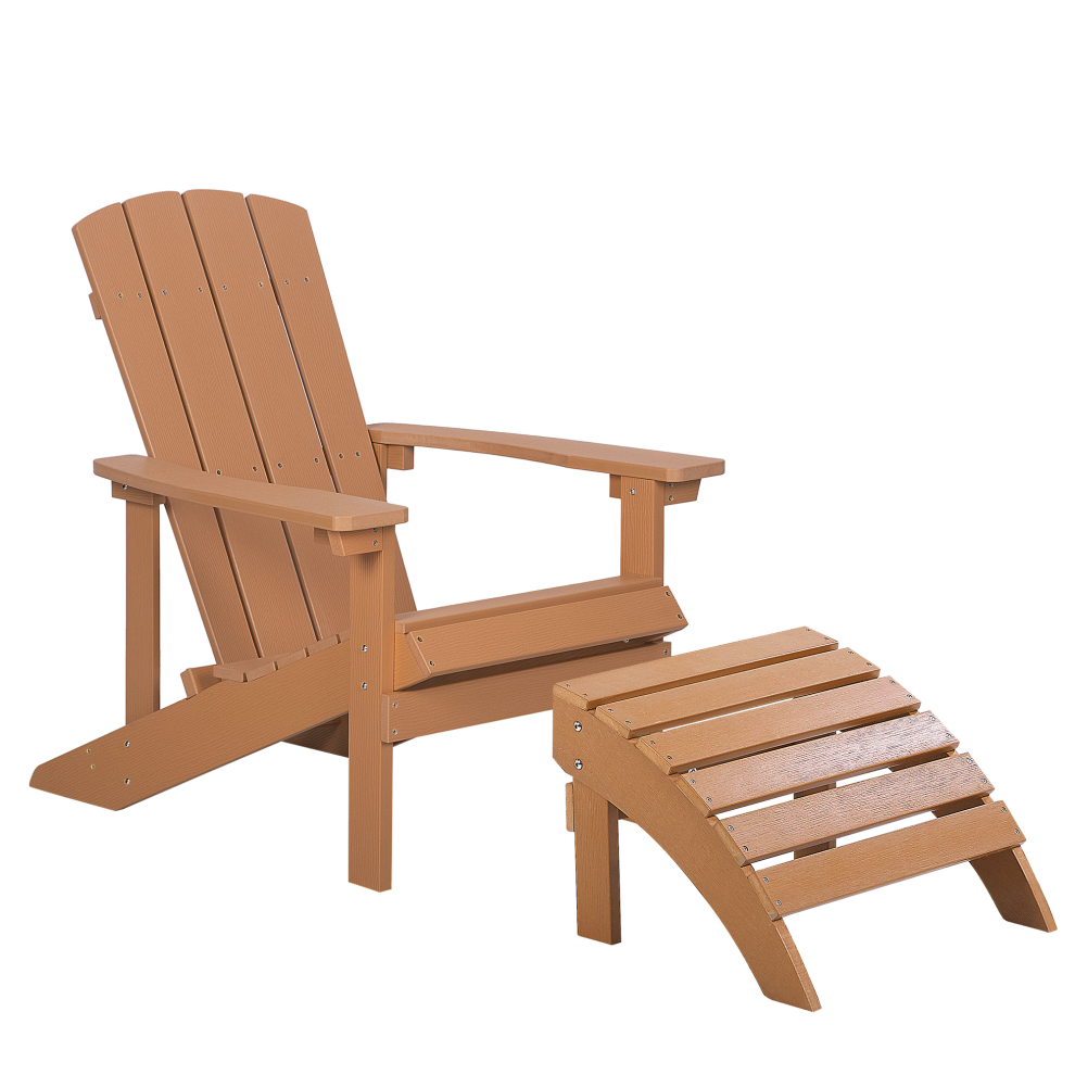 Beliani Garden Chair Adirondack With Footstool Brown