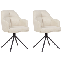 Set of 2 Dining Chairs Swivel MIRA Fabric Beige