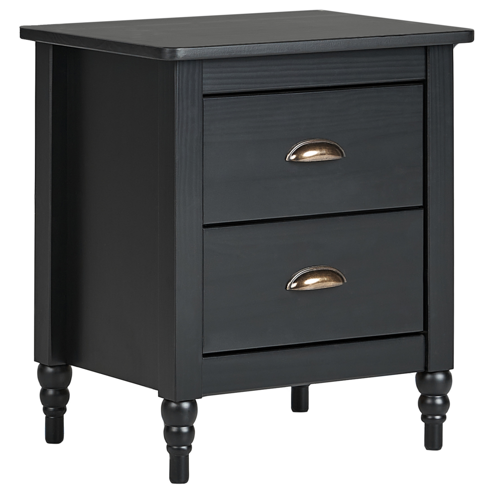 Beliani 2 Drawer Bedside Table Shillington Pine Wood Black