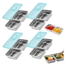 4 St. Snacksbehållare, Rostfria Snacksbehållare med Dubbla Fack och Lock, för Matförvaring för Resor och Utomhuscamping.
