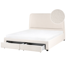 Bed with Storage Drawers SARDENT Boucle Off-White 180 x 200 cm (EU Super King)