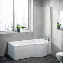 Nes Home P Shaped RH 1600mm Curved Shower Bath Acrylic Front Panel & Screen