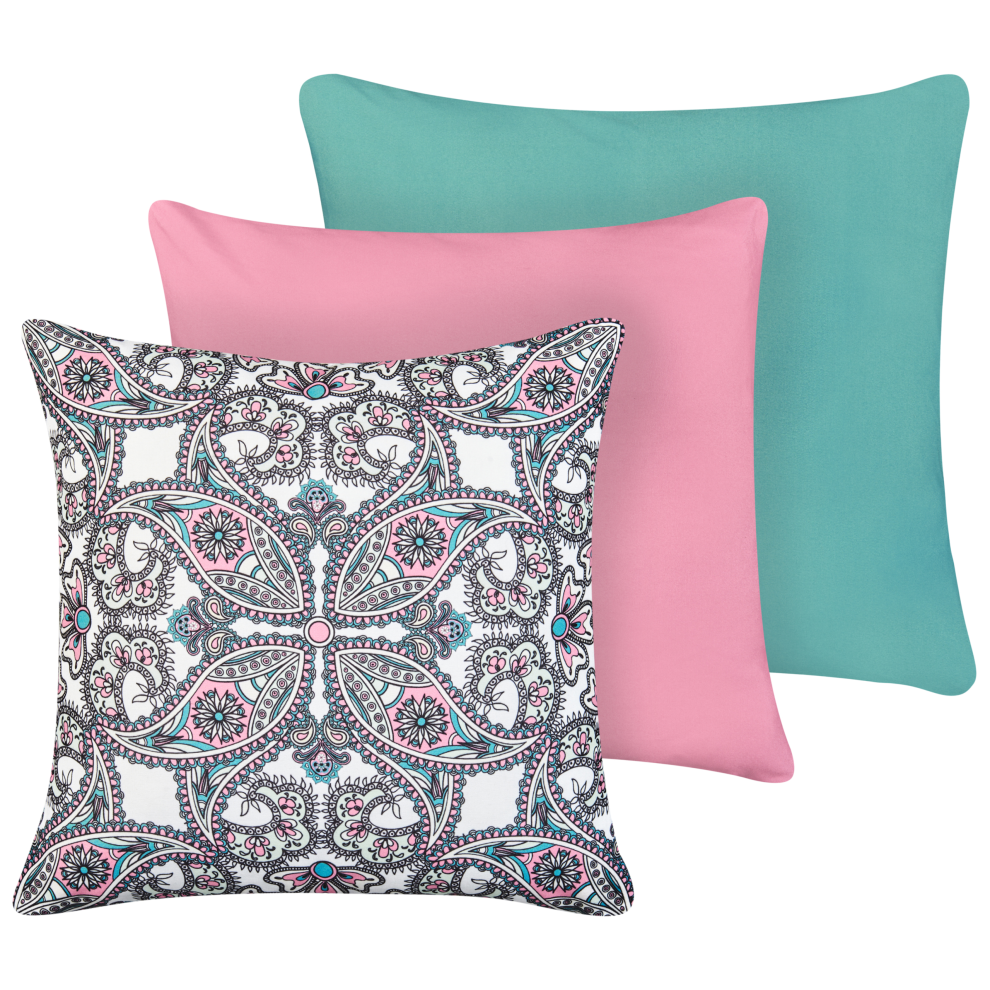 Beliani Set Of 3 Outdoor Cushions Tide Solid Oriental Pattern 45 X 45 Cm Multicolour
