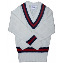 (S-M, White/Navy/Red) Carta Sport Boys Cricket Jumper