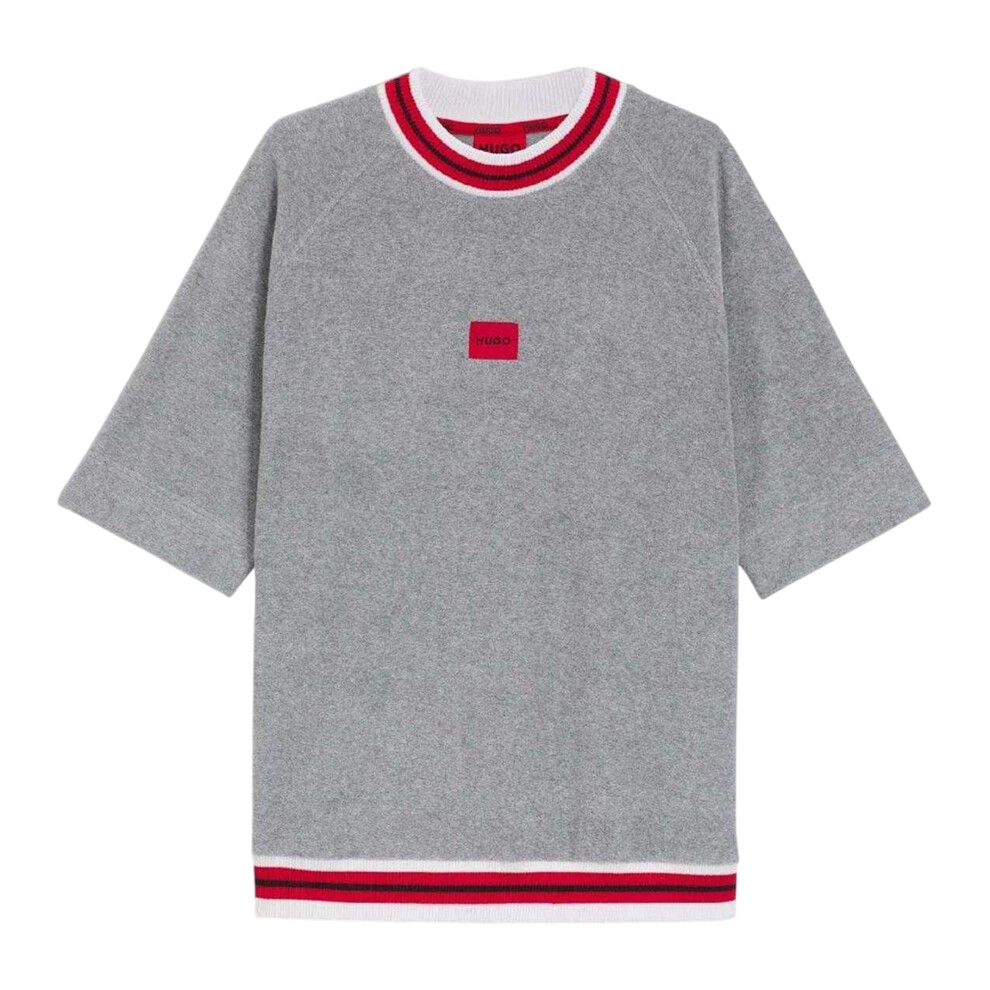 Hugo Boss (S, ) Mens Contrast Trim Relaxed Fit Short-Sleeved Sweatshirt Grey