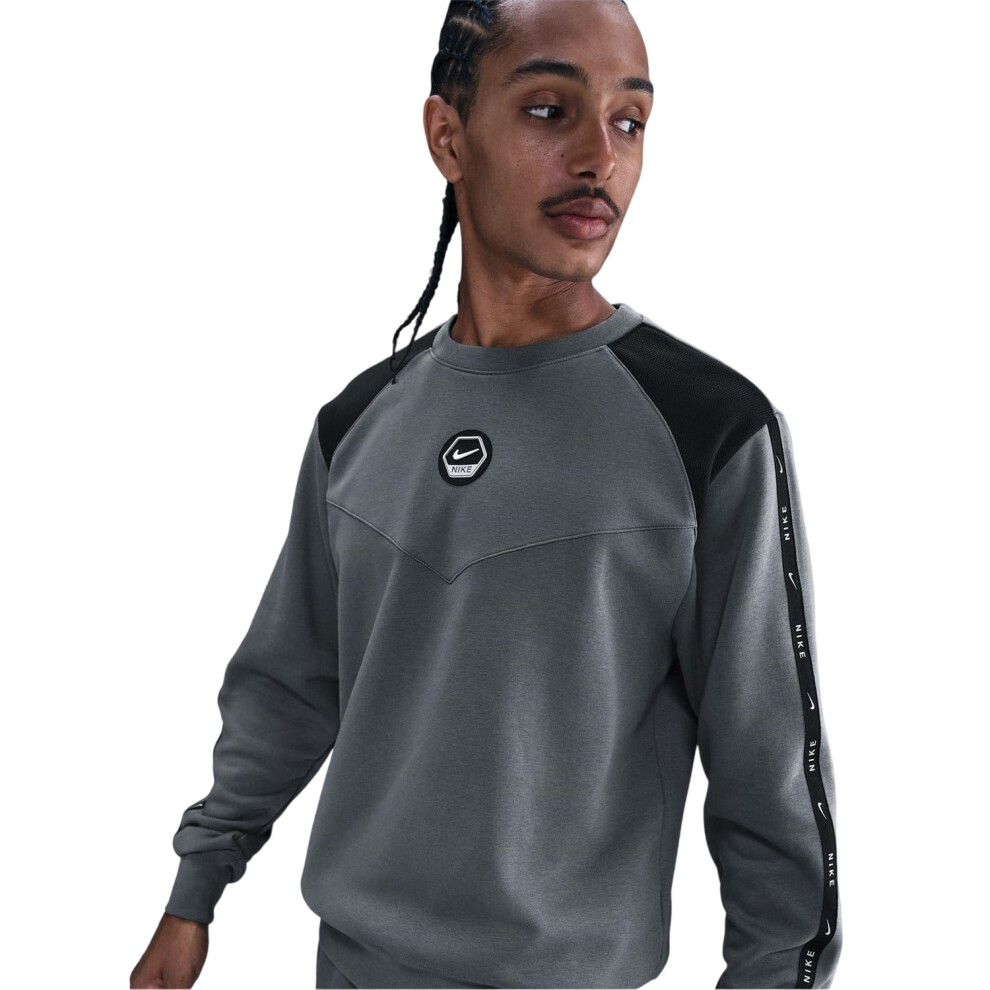 Nike (L, Grey/Black) Mens Crew Neck Regular Raglan Sweatshirt Black