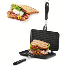 (Variant1) Sandwich Maker, Non-stick Grill Panini Maker Pan with Handle, Stovetop Toasted Aluminum Flip Pan Indoor Outdoor Camping