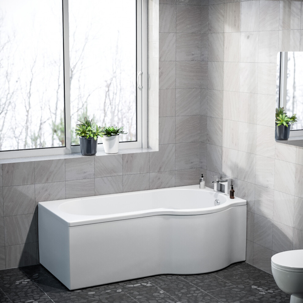Nes Home P Shaped Right Hand 1600Mm Curved Shower Bath Acrylic & Front Panel