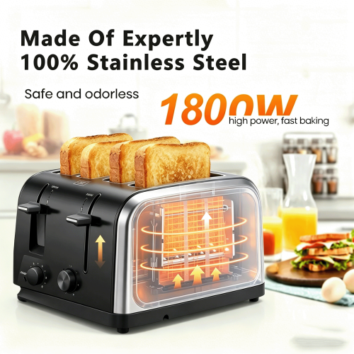 (1Pc) 4 Slice Toaster Bread Maker Variable Browning Defrost Reheat Extra Wide Slot UK