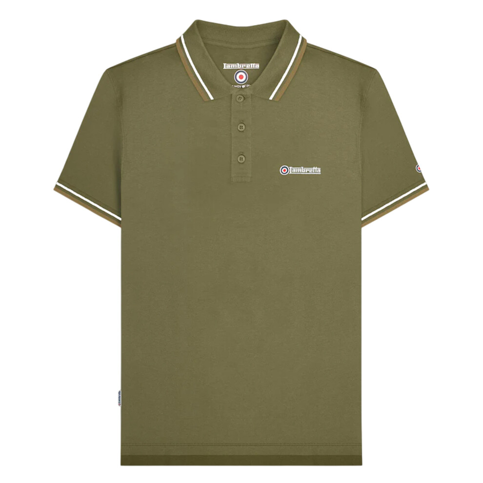 Lambretta (L, Khaki Green/Silver/Cashew) Mens Ss25 Twin Tip Polo Shirt Silver