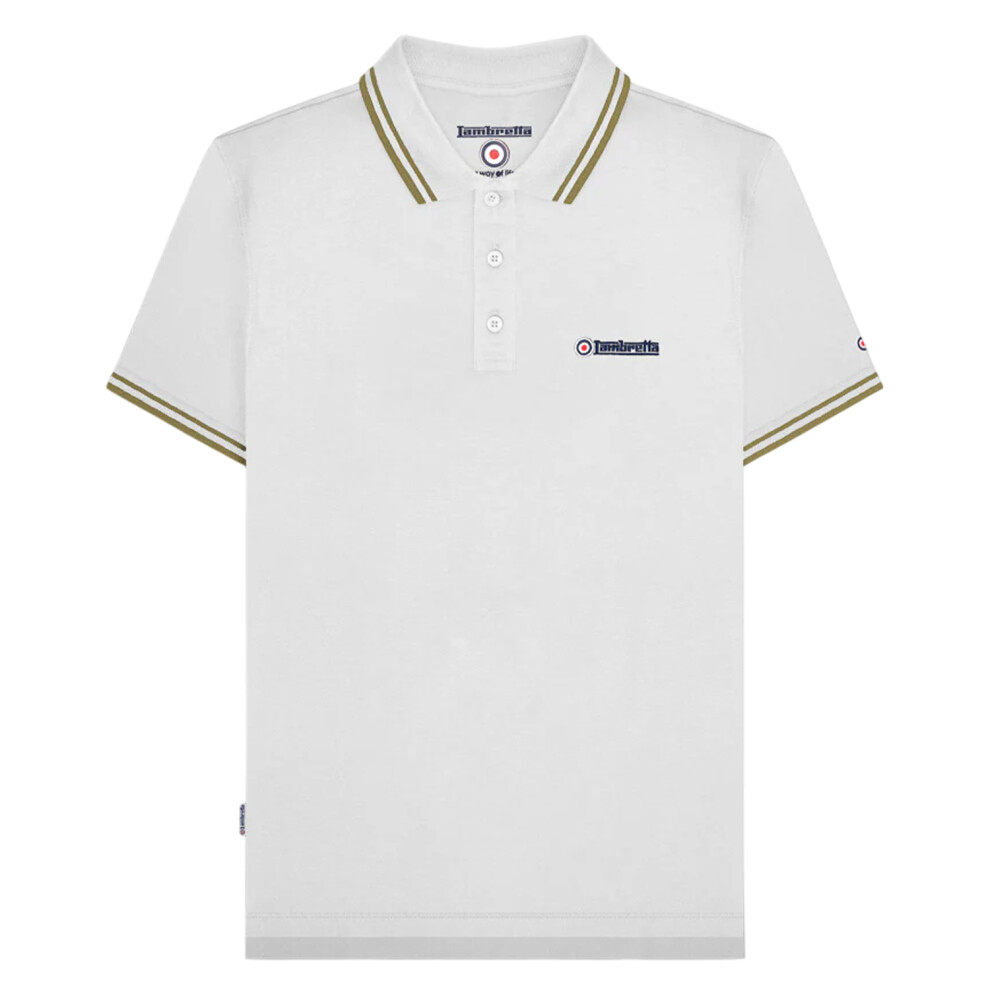Lambretta (L, /Cashew) Mens Ss25 Twin Tip Polo Shirt White