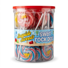 Seaside Sweets Swirl Rock Lollipops 50 x 30g Mixed Fruit Cola Bubblegum Wrapped Hard Candy Lollies