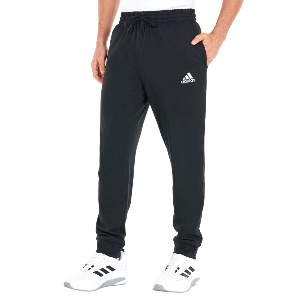 Adidas (L, Black) Mens Essentials Single Jersey Tapered Leg Jogging Bottoms
