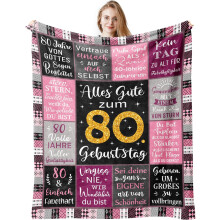 80th Birthday Throw Blanket Flannel Soft 150x130 cm Birthday Gift Pink — 80th birthday blanket, flannel blanket 150x130, gift for her blanket